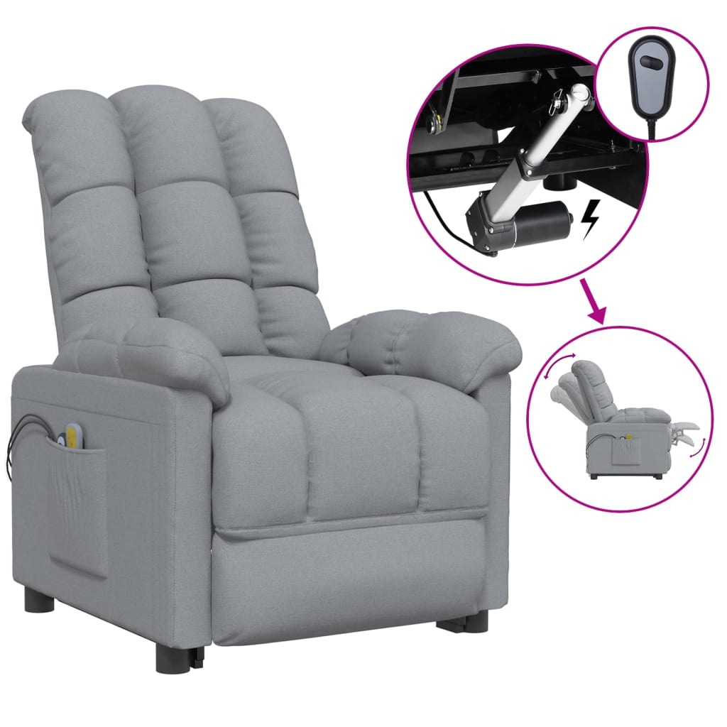 Elektrické Masážní Křeslo Světle Šedé Textil