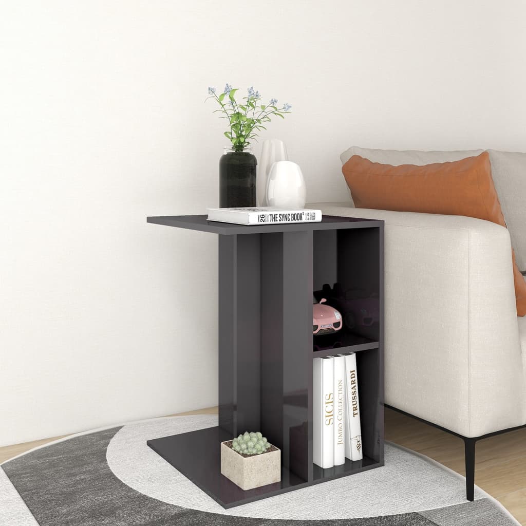 Odkládací Stolek Šedý Vysoký Lesk 60X40X45 Cm Kompozitní Dřevo