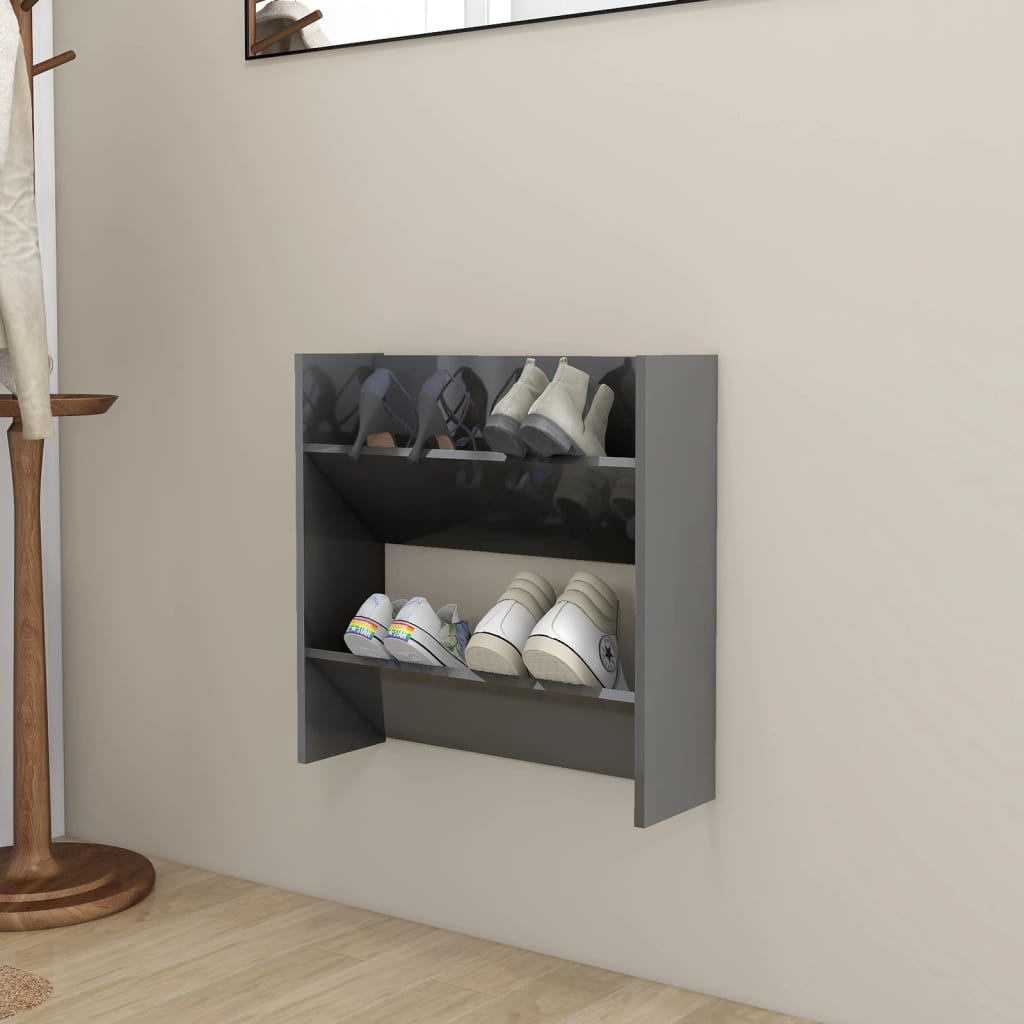Nástěnný Botník Šedý Vysoký Lesk 60X18X Kompozitní Dřevo Šedá S Vysokým Leskem