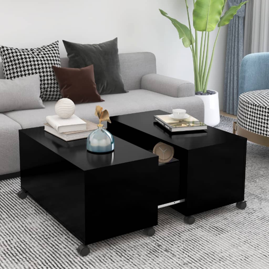 Konferenční Stolek Černý Vysoký Lesk 75X75X38 Cm Dřevotříska