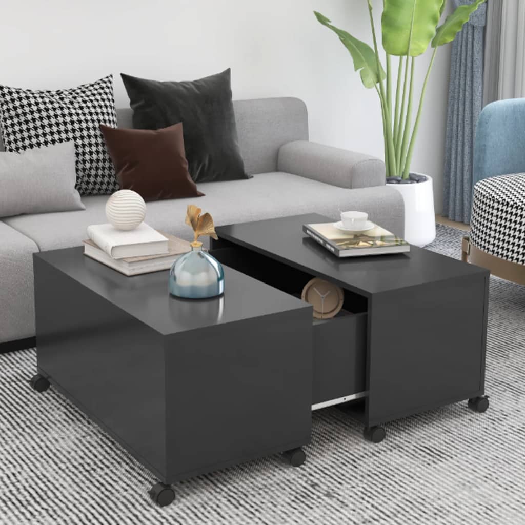 Konferenční Stolek Černý Vysoký Lesk 75X75X38 Cm Dřevotříska