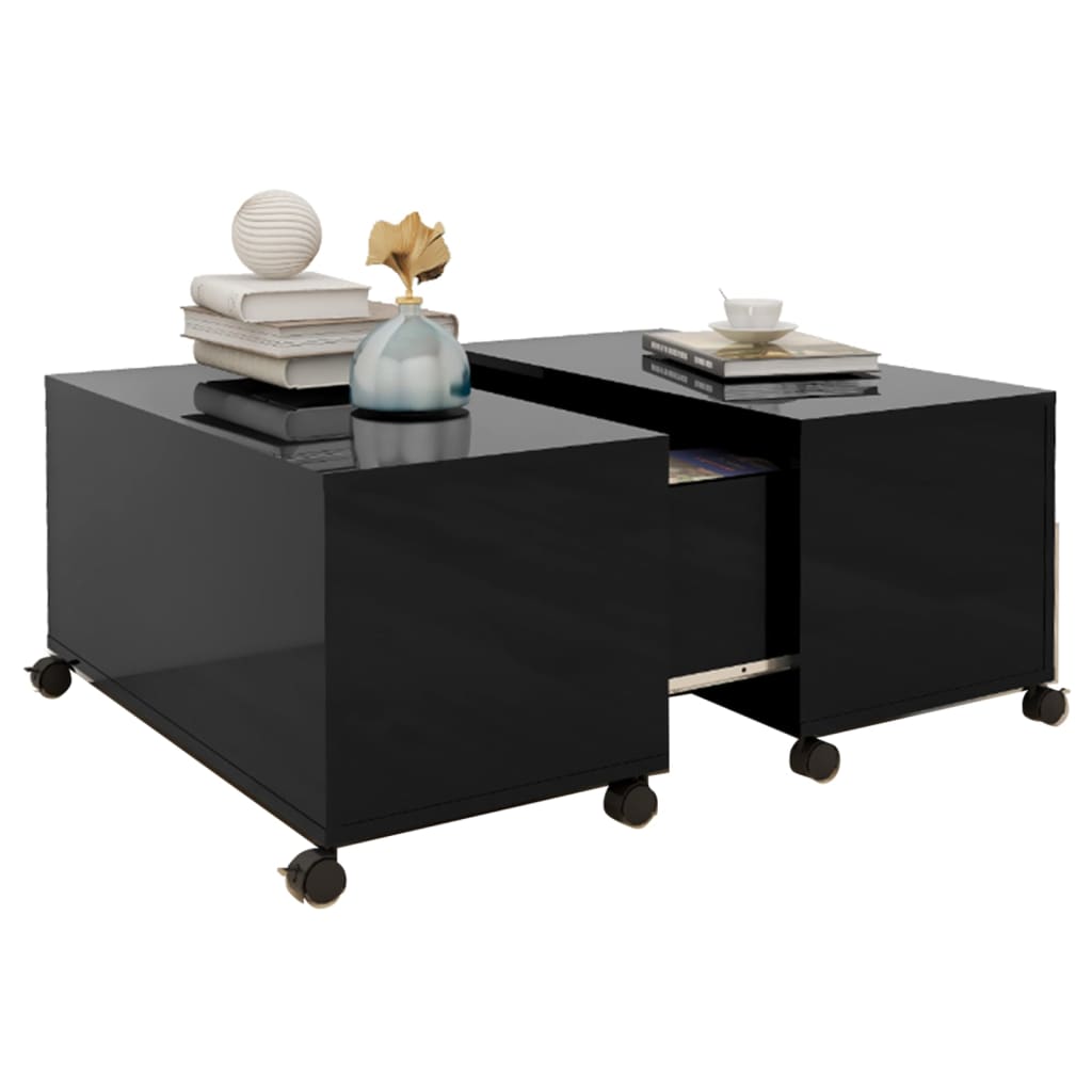 Konferenční Stolek Černý Vysoký Lesk 75X75X38 Cm Dřevotříska