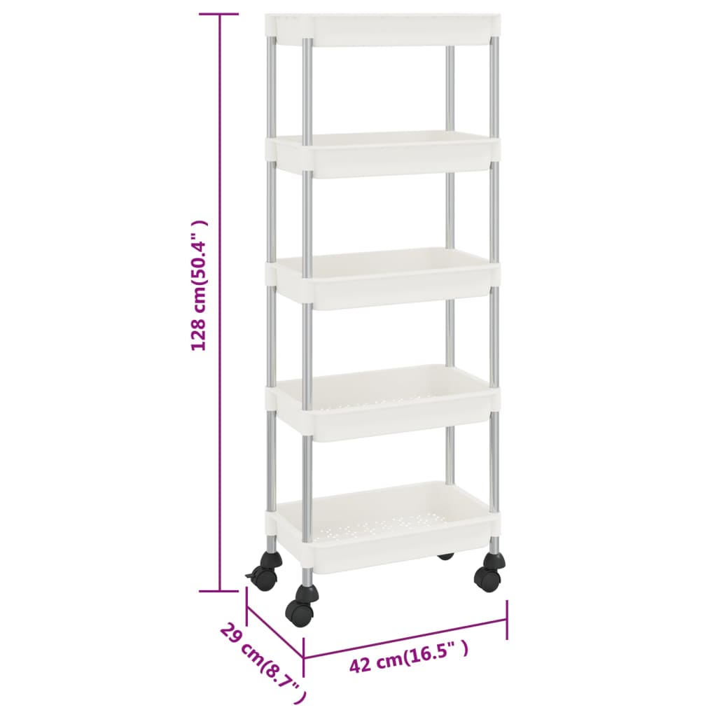 Kuchyňský Vozík S 5 Patry Bílý 42X29X128 Cm Železo A Abs