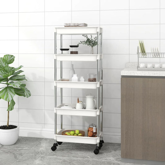 Kuchyňský Vozík S 5 Patry Bílý 42X29X128 Cm Železo A Abs