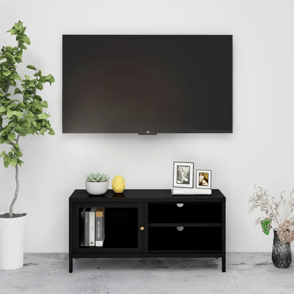 Tv Stolek Černý 90 X 30 X 44 Cm Ocel A Sklo