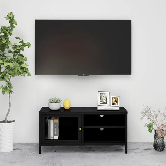 Tv Stolek Černý 90 X 30 X 44 Cm Ocel A Sklo