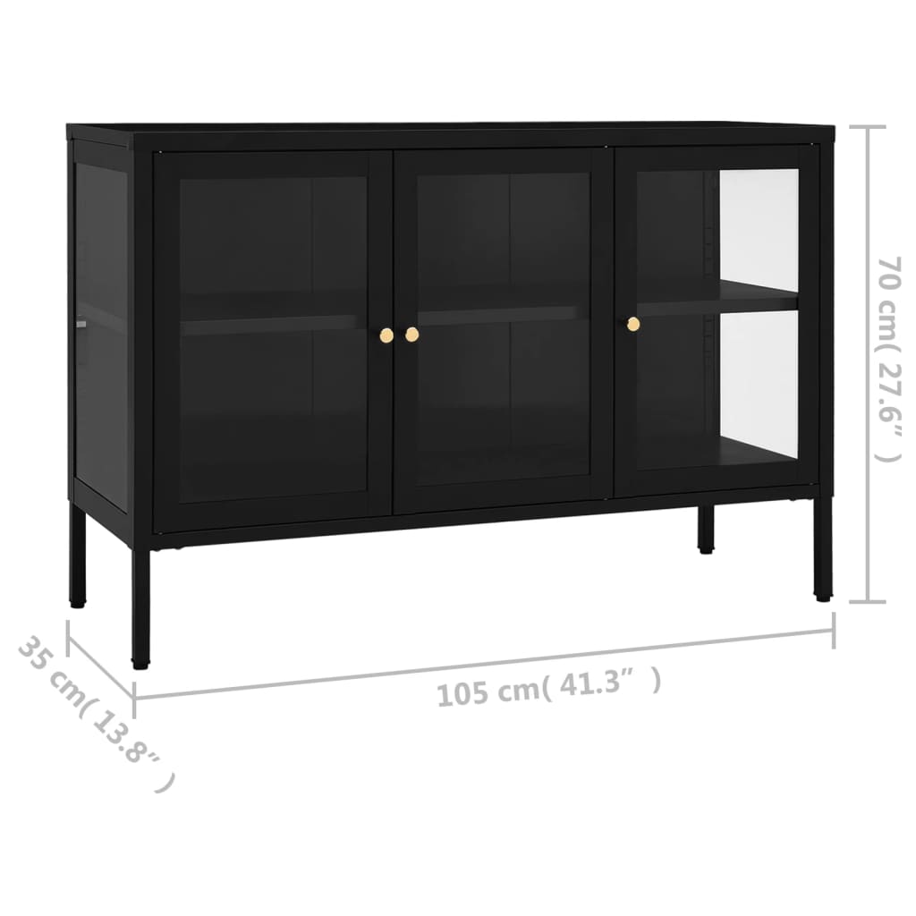Příborník Černý 105 X 35 X 70 Cm Ocel A Sklo