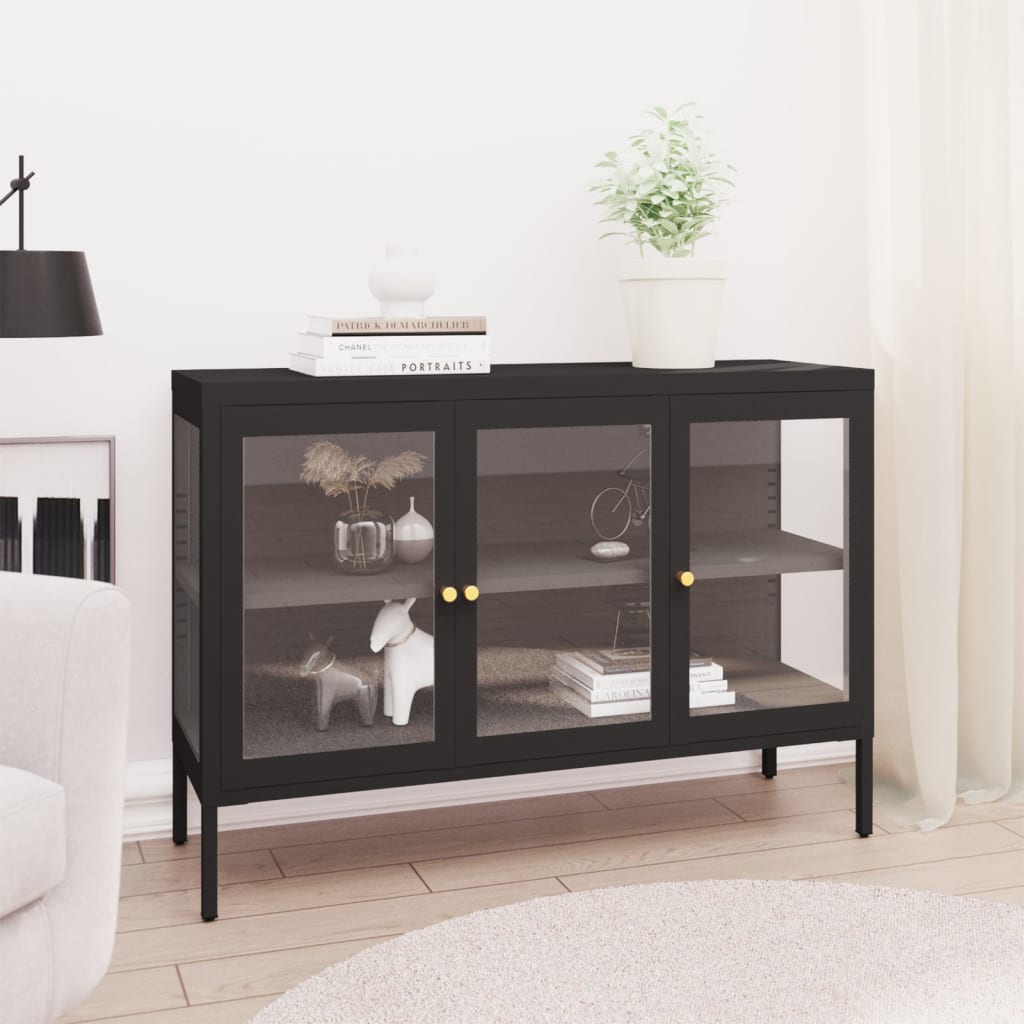 Příborník Černý 105 X 35 X 70 Cm Ocel A Sklo