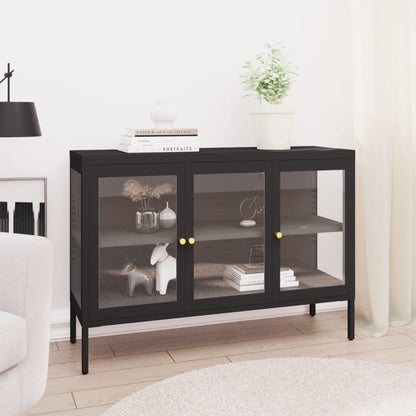Příborník Černý 105 X 35 X 70 Cm Ocel A Sklo