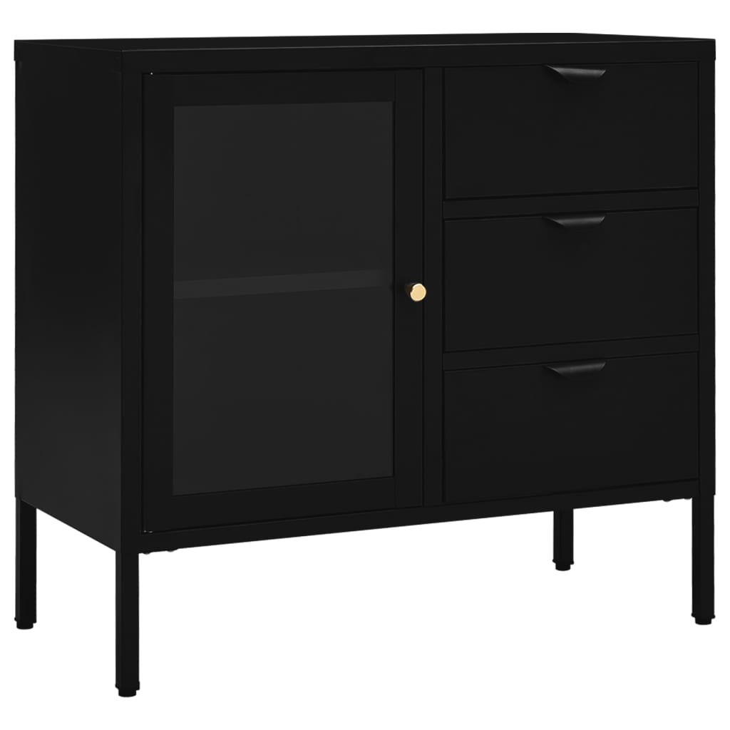 Příborník Černý 75 X 35 X 70 Cm Ocel A Tvrzené Sklo