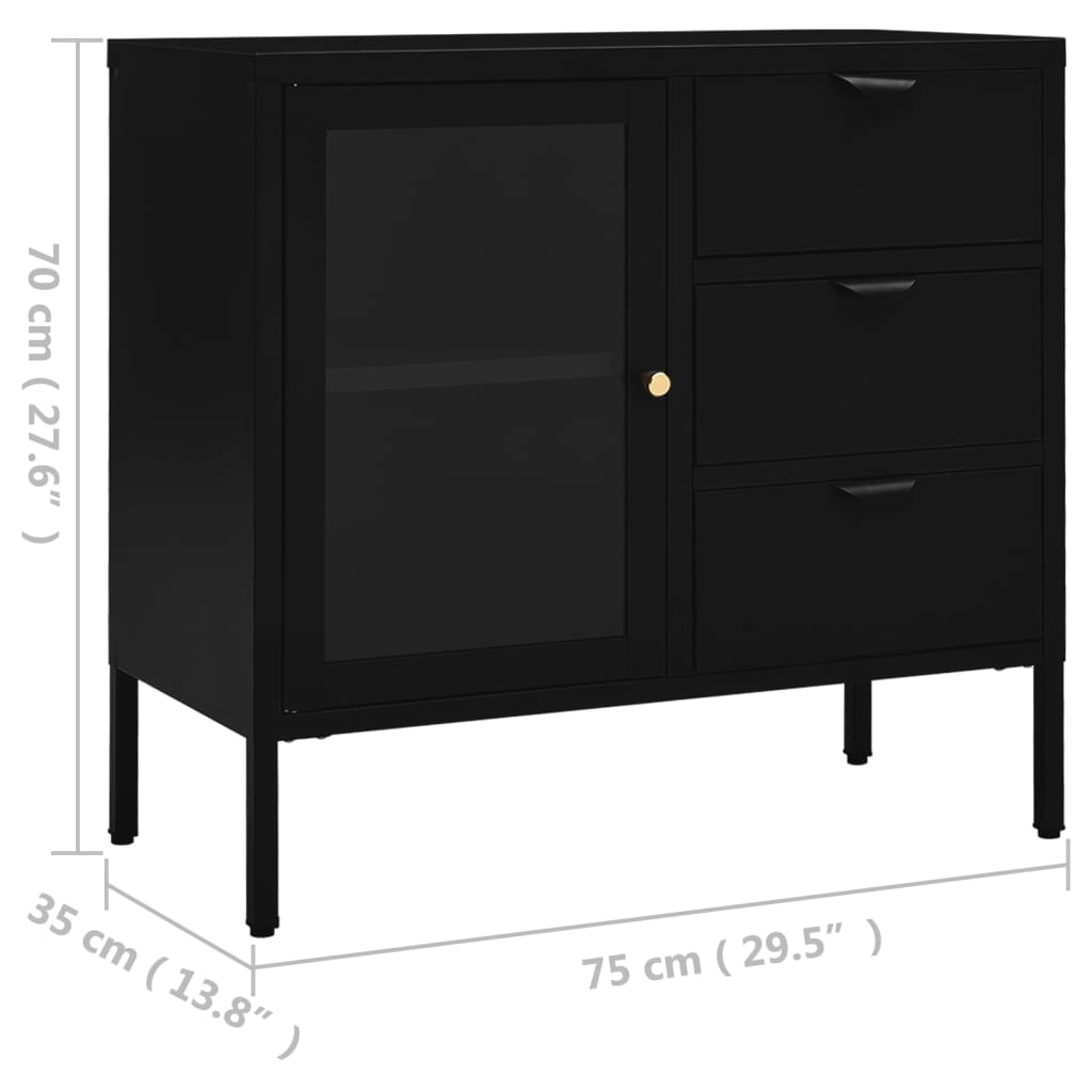 Příborník Černý 75 X 35 X 70 Cm Ocel A Tvrzené Sklo