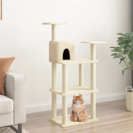 Škrabadlo Pro Kočky Se Sisalovými Sloupky Krémové 118,5 Cm
