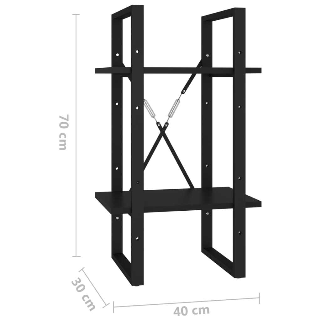 Knihovna Se 2 Policemi Černá 40 X 30 X Černá