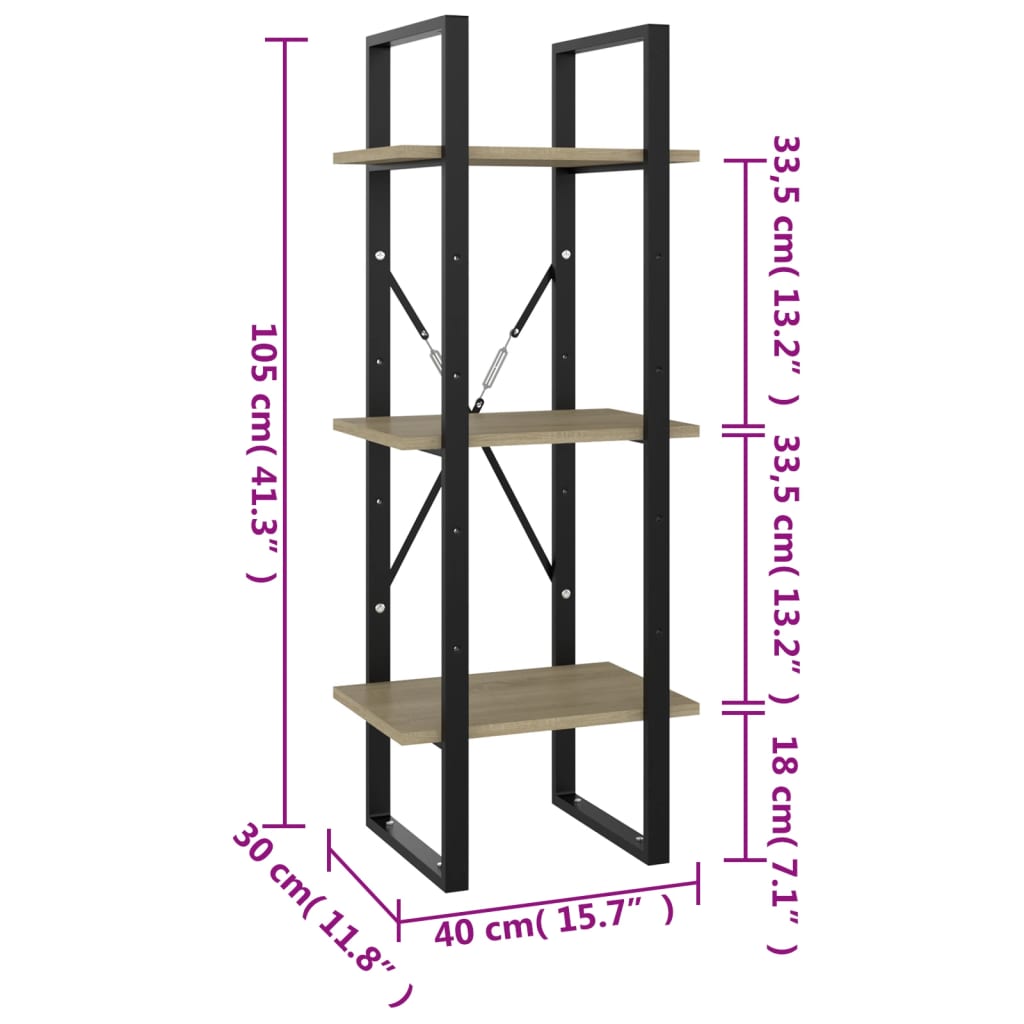 Knihovna Se 3 Policemi 40X30X Dub Sonoma