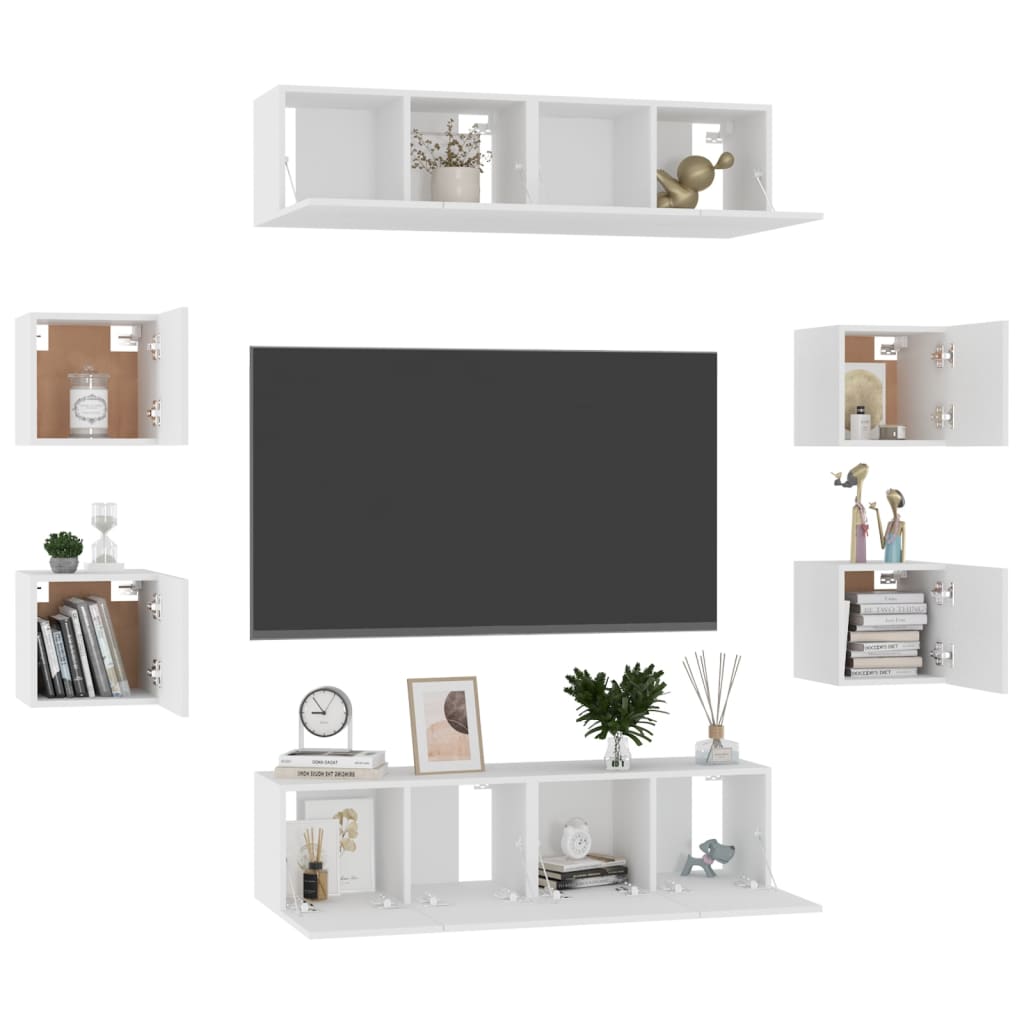 8Dílný Set Tv Skříněk Bílý Dřevotříska
