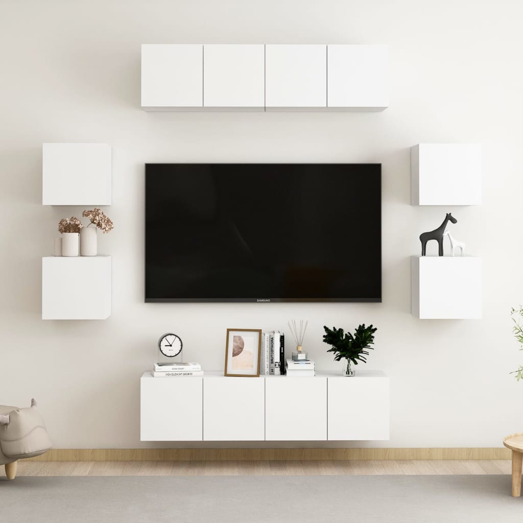 8Dílný Set Tv Skříněk Bílý Dřevotříska