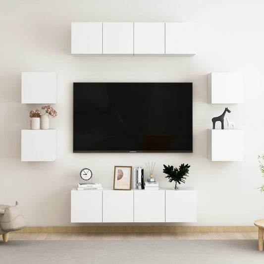 8Dílný Set Tv Skříněk Bílý Dřevotříska