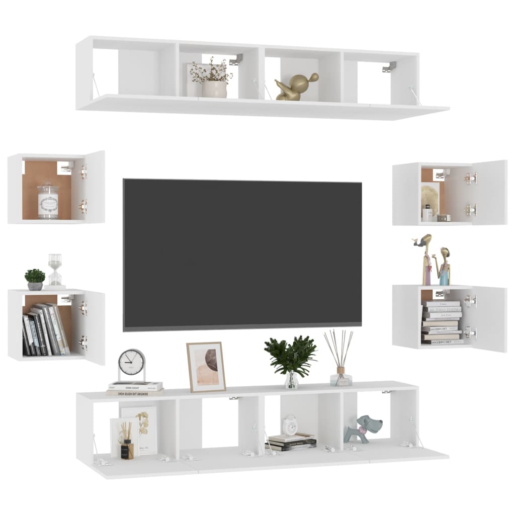 8Dílný Set Tv Skříněk Bílý Dřevotříska