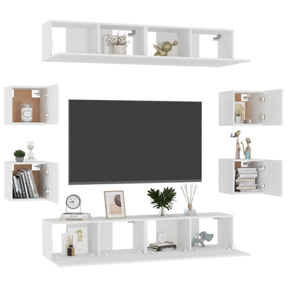8Dílný Set Tv Skříněk Bílý Dřevotříska