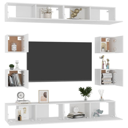 8Dílný Set Tv Skříněk Bílý Dřevotříska