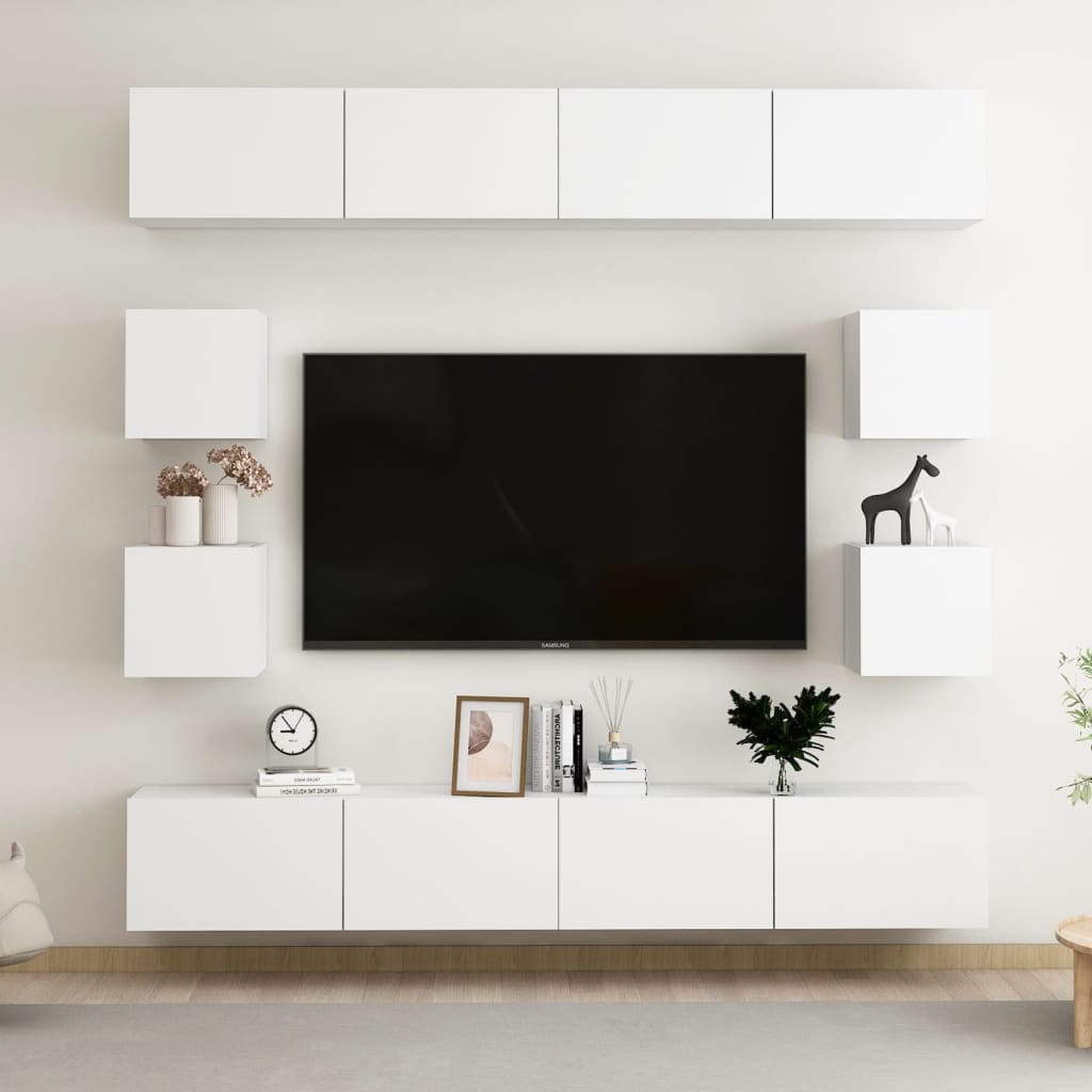8Dílný Set Tv Skříněk Bílý Dřevotříska