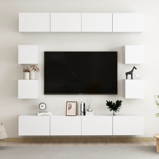 8Dílný Set Tv Skříněk Bílý Dřevotříska