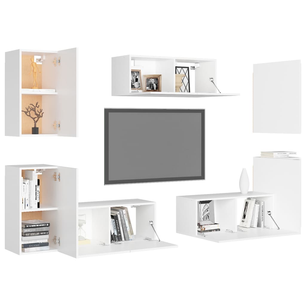 7Dílný Set Tv Skříněk Bílý Kompozitní Dřevo