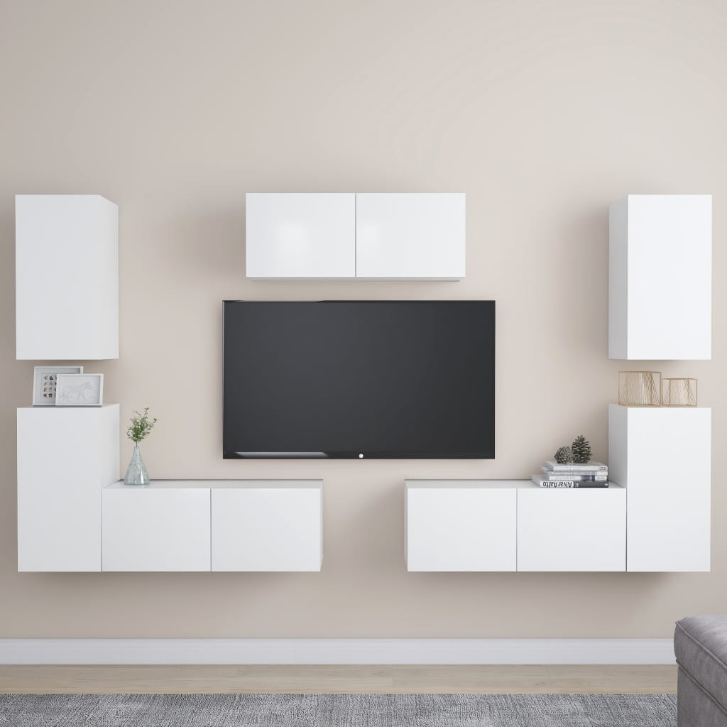 7Dílný Set Tv Skříněk Bílý Kompozitní Dřevo