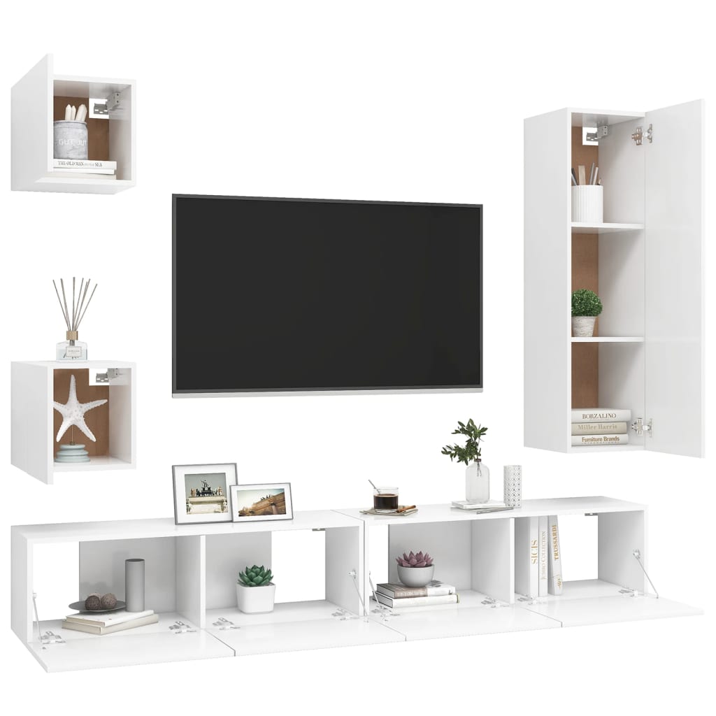 5Dílný Set Tv Skříněk Bílý Kompozitní Dřevo