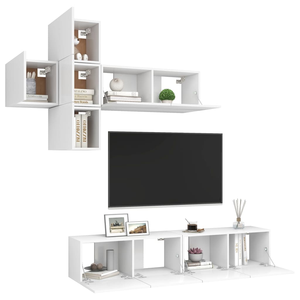 7Dílný Set Tv Skříněk Bílý Dřevotříska