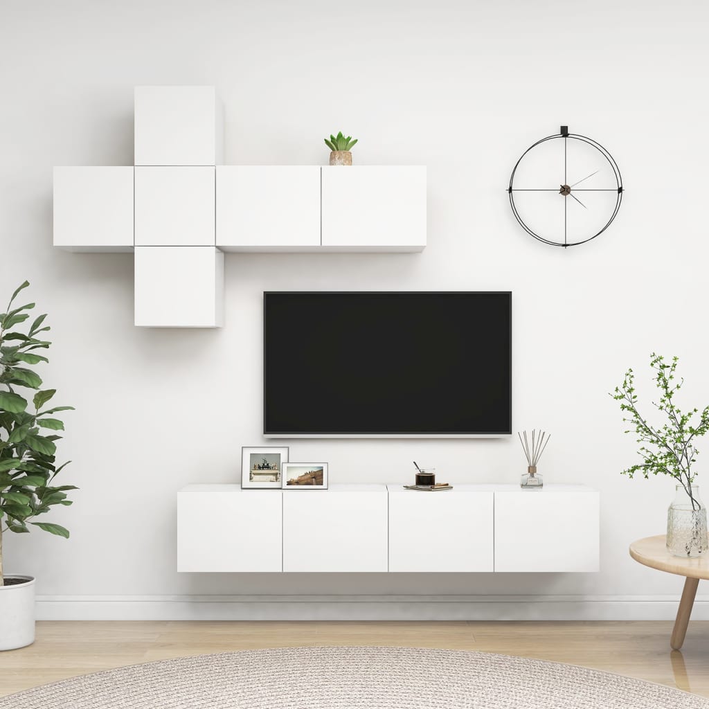7Dílný Set Tv Skříněk Bílý Dřevotříska