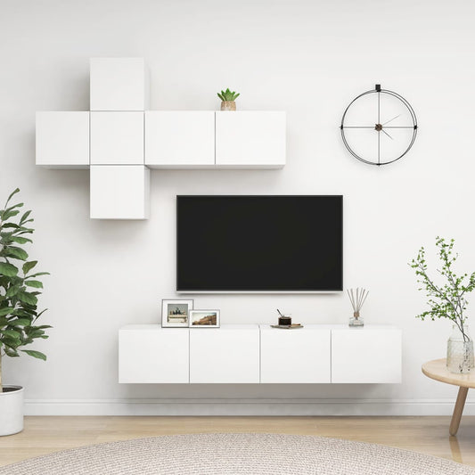 7Dílný Set Tv Skříněk Bílý Dřevotříska