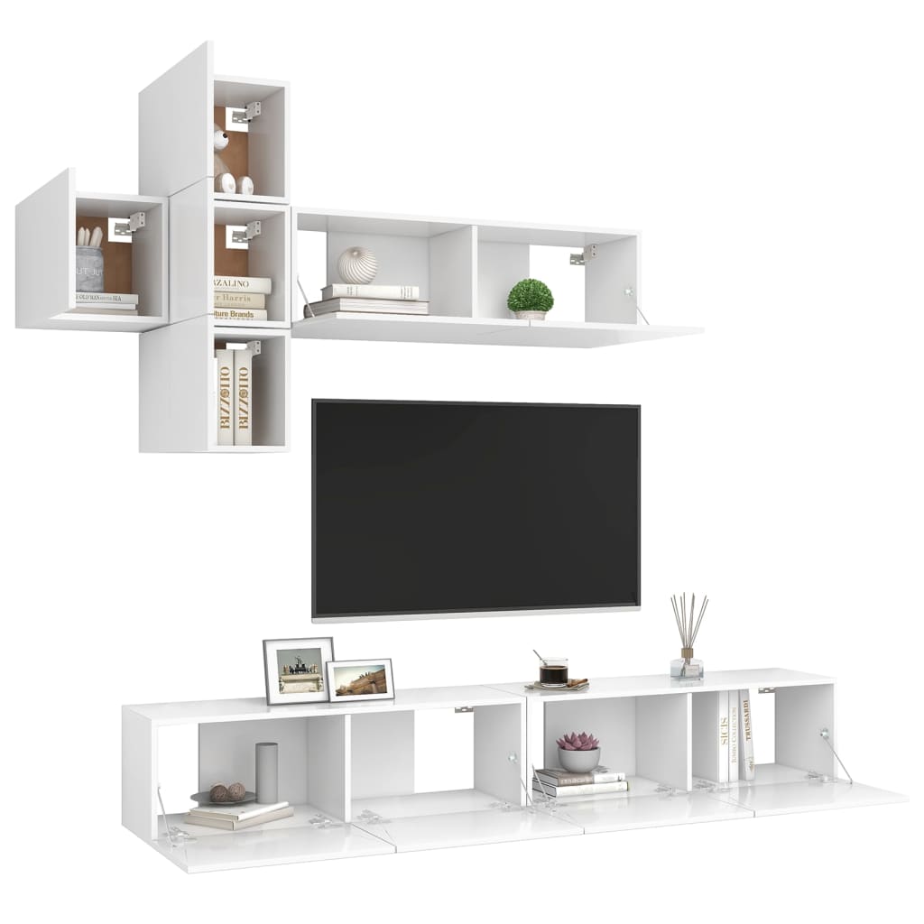 7Dílný Set Tv Skříněk Bílý Dřevotříska