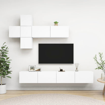 7Dílný Set Tv Skříněk Bílý Dřevotříska