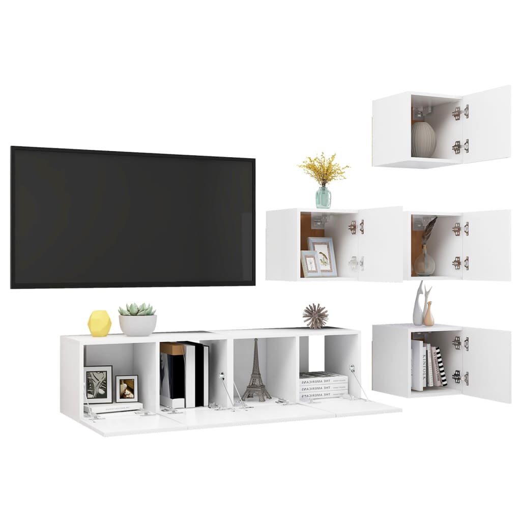 6Dílný Set Tv Skříněk Bílý Dřevotříska