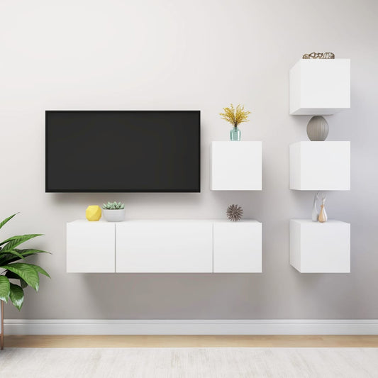 6Dílný Set Tv Skříněk Bílý Dřevotříska