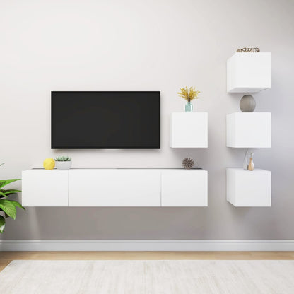 6Dílný Set Tv Skříněk Bílý Dřevotříska