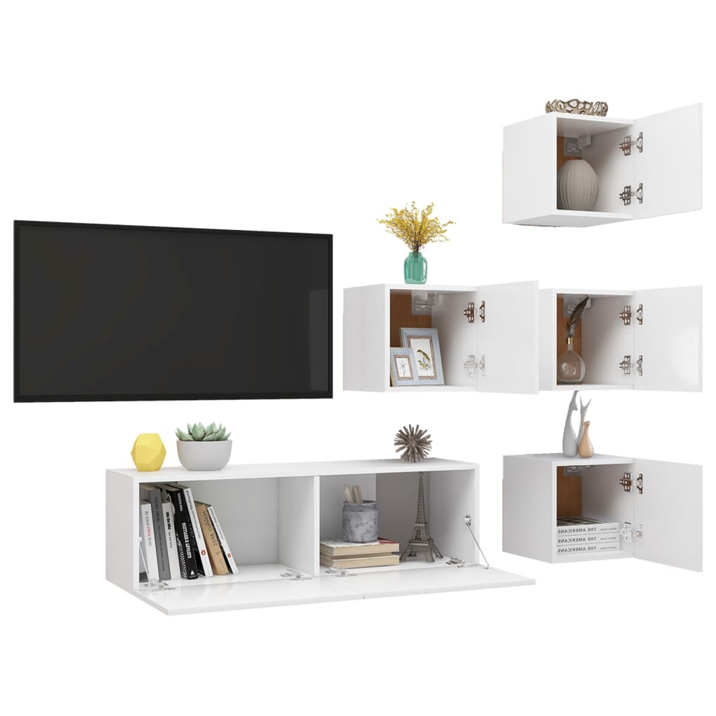 5Dílný Set Tv Skříněk Bílý Dřevotříska