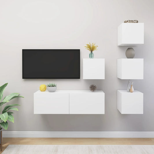 5Dílný Set Tv Skříněk Bílý Dřevotříska