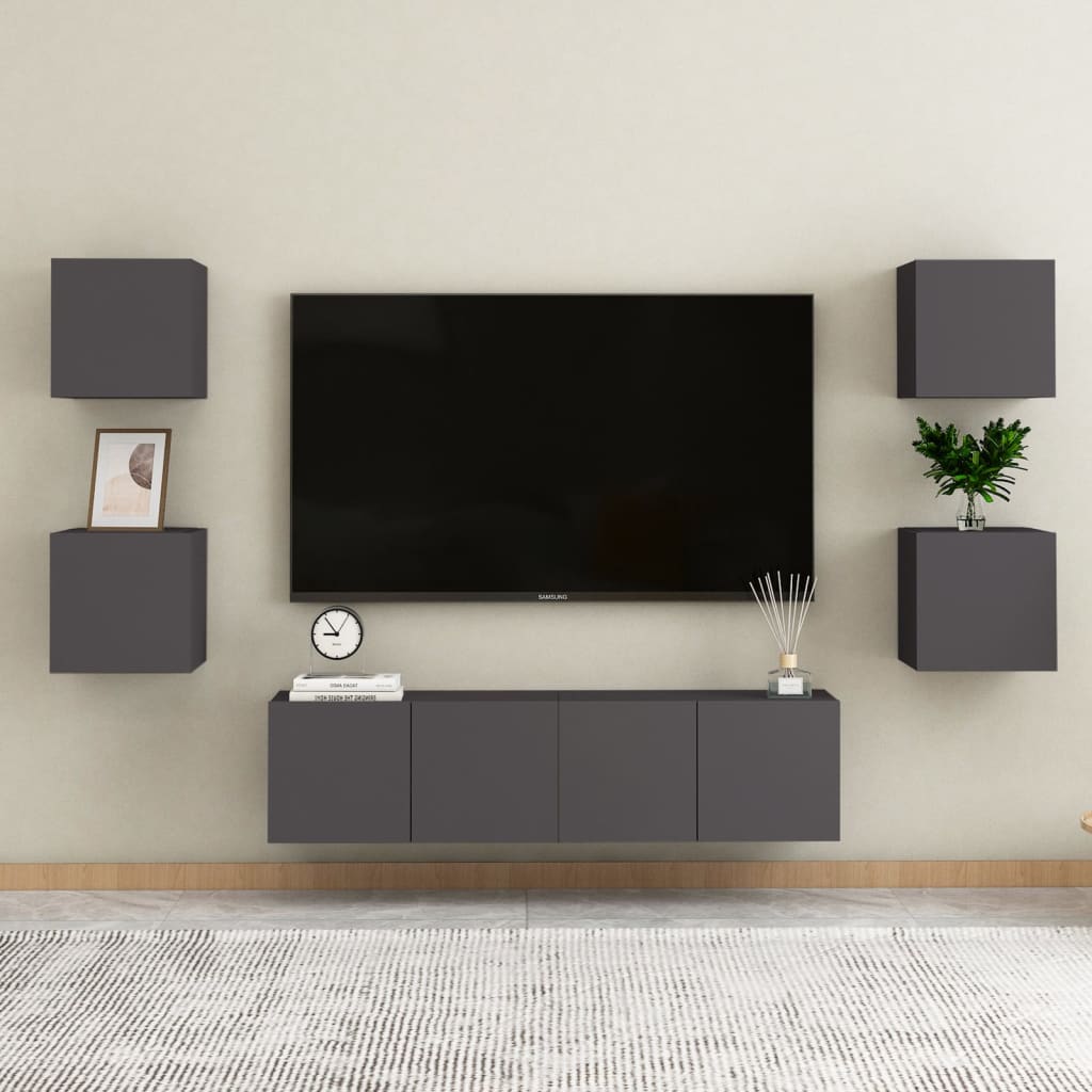 6Dílný Set Tv Skříněk Betonově Šedý Kompozitní Dřevo