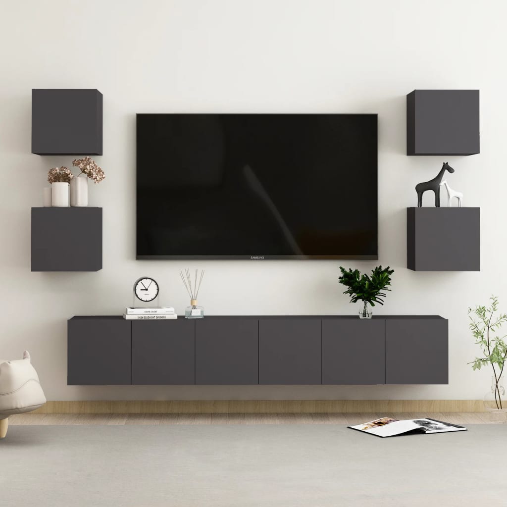 6Dílný Set Tv Skříněk Betonově Šedý Kompozitní Dřevo
