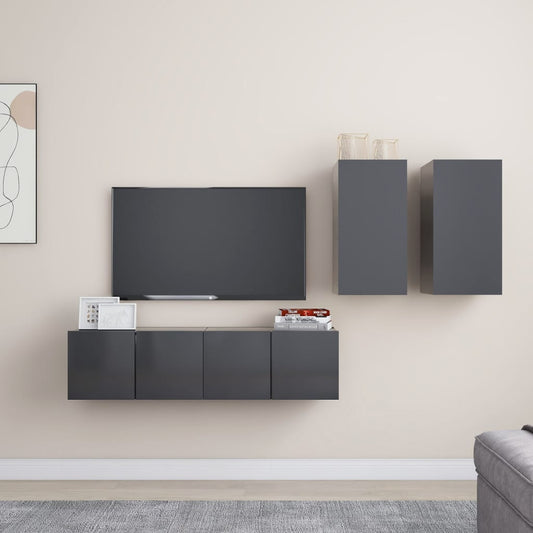4Dílný Set Tv Skříněk Šedý Dřevotříska