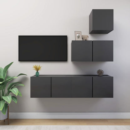 4Dílný Set Tv Skříněk Betonově Šedý Kompozitní Dřevo