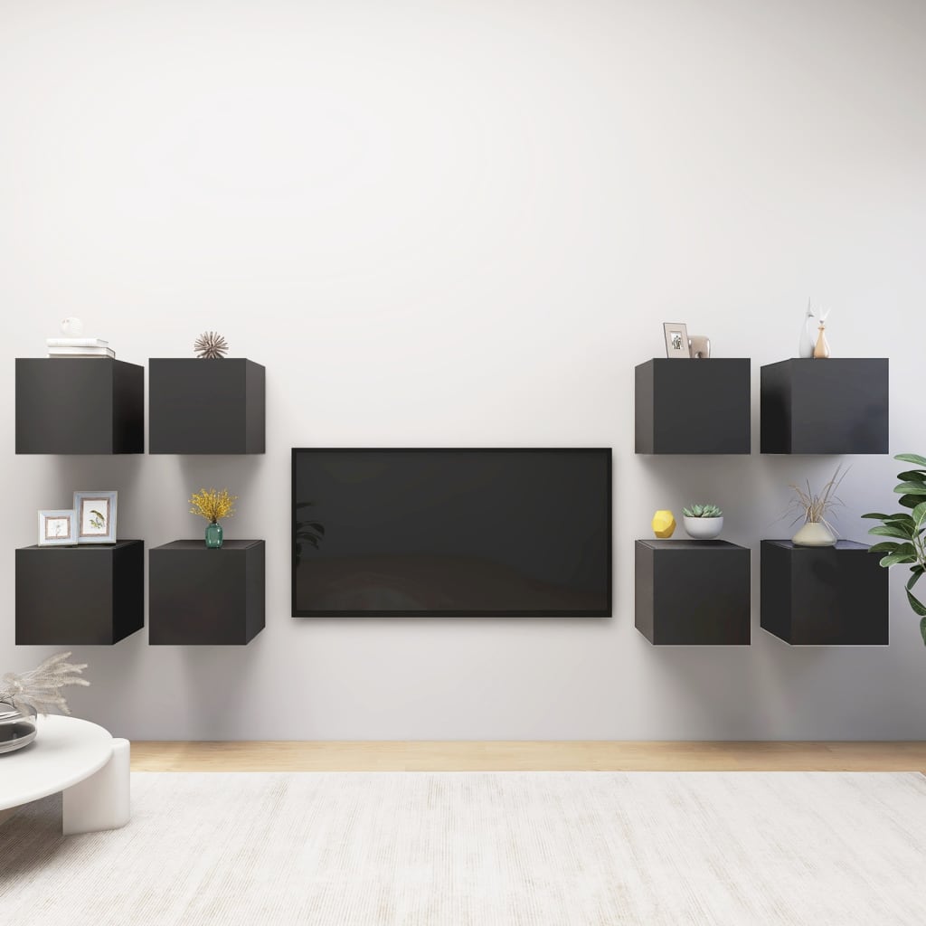 Nástěnné Tv Skříňky 8 Ks Šedé 30,5 X 30 X 30 Cm