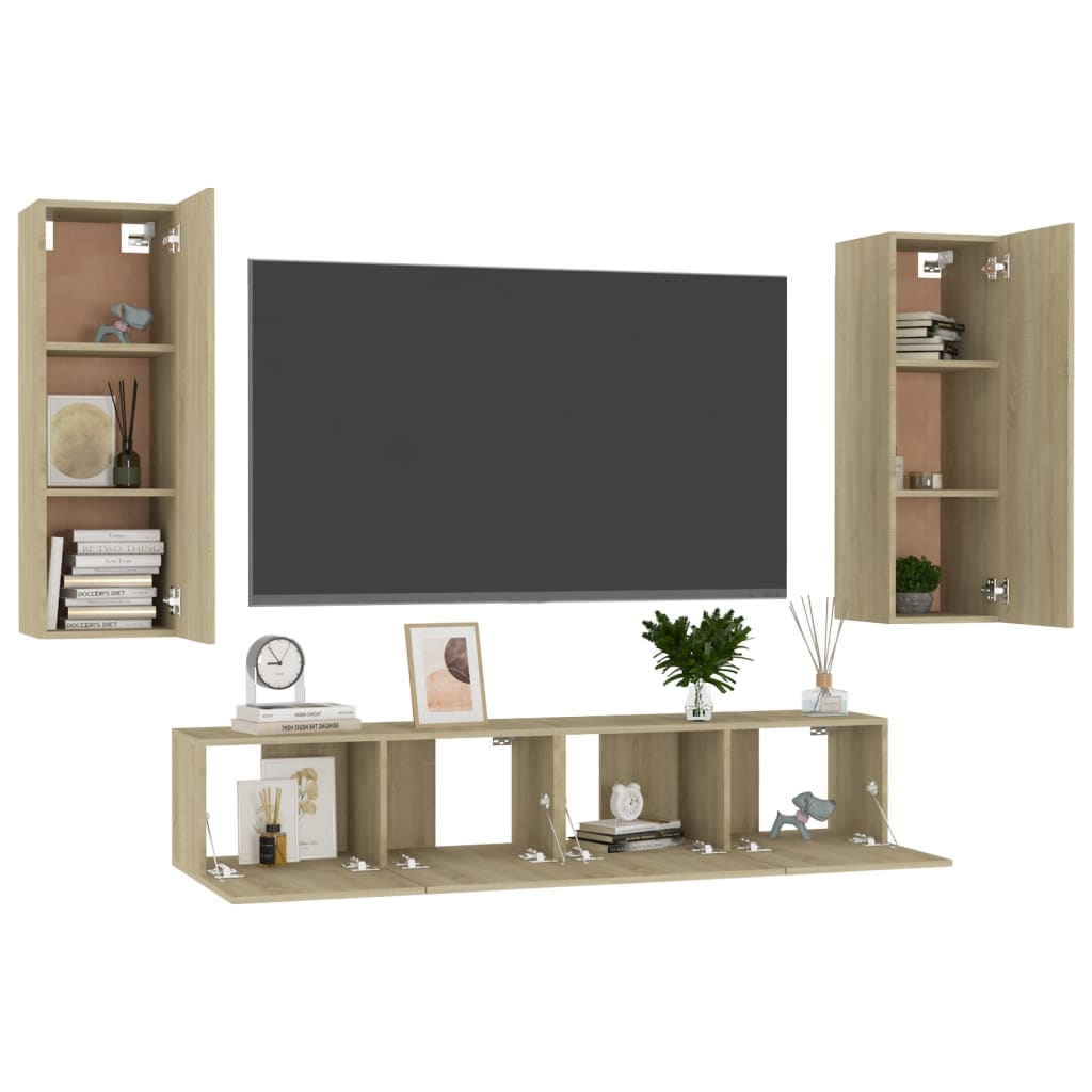 4Dílný Set Tv Skříněk Dub Sonoma Kompozitní Dřevo