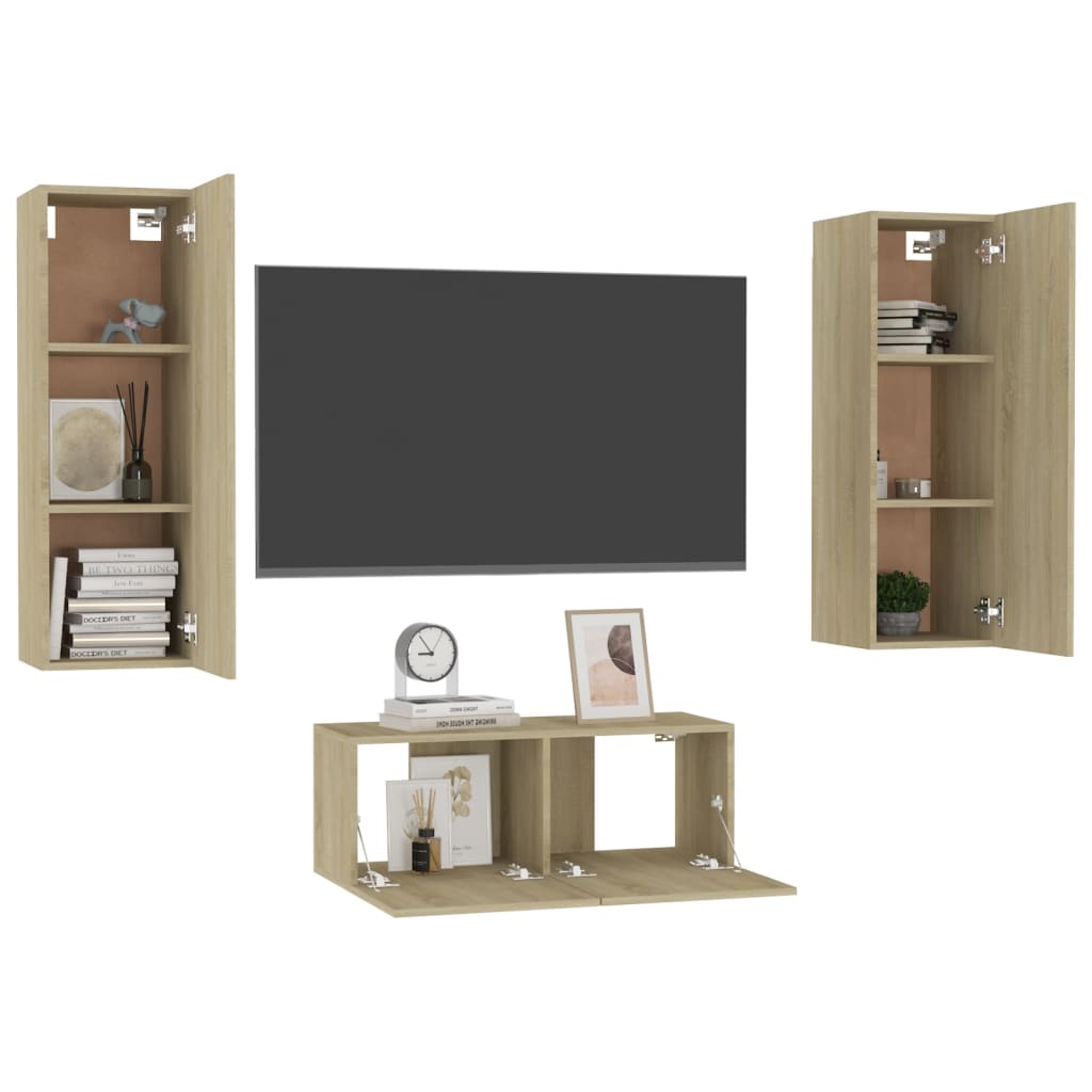 3Dílný Set Tv Skříněk Dub Sonoma Kompozitní Dřevo