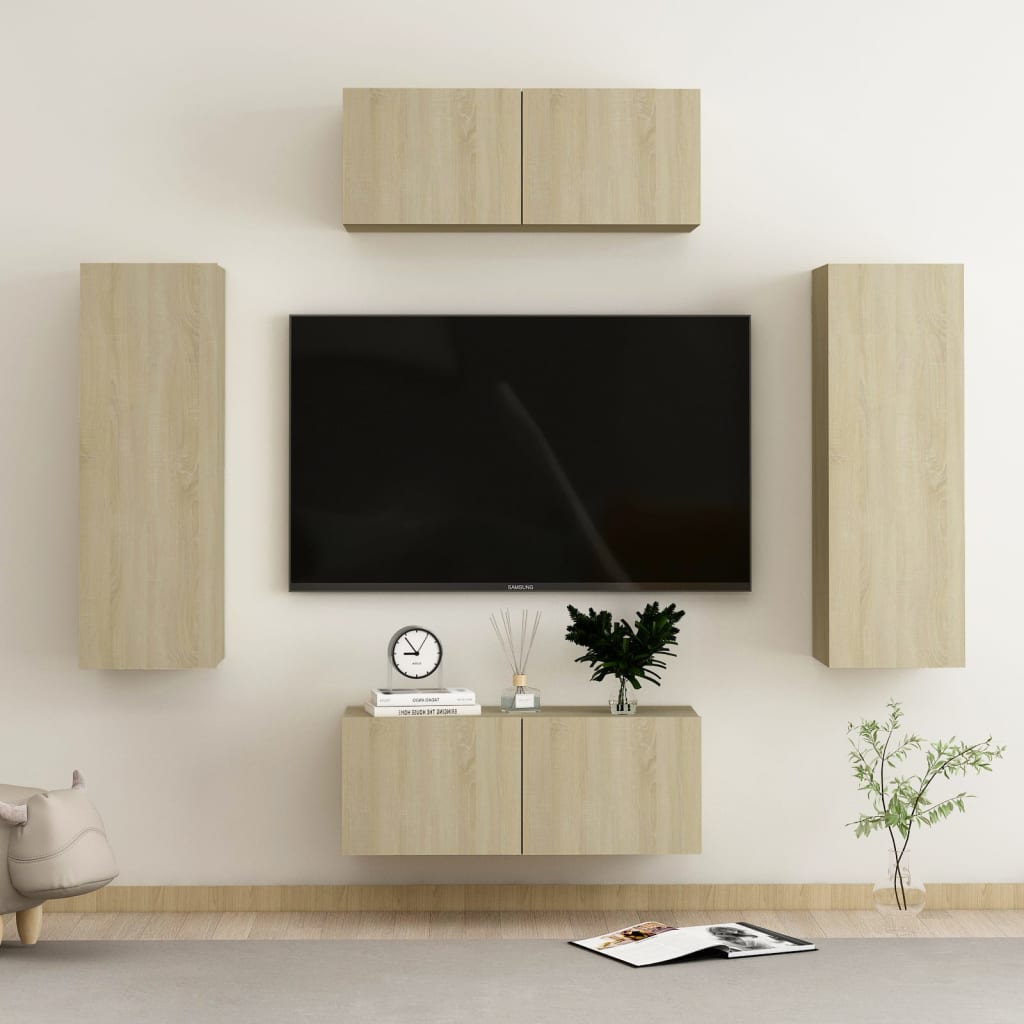 4Dílný Set Tv Skříněk Dub Sonoma Kompozitní Dřevo