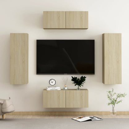 4Dílný Set Tv Skříněk Dub Sonoma Kompozitní Dřevo