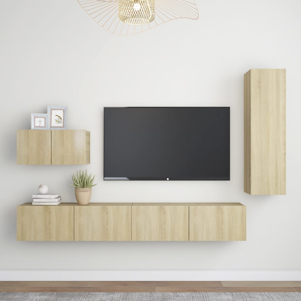 4Dílný Set Tv Skříněk Betonově Šedý Kompozitní Dřevo