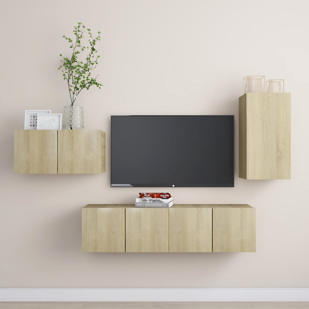 4Dílný Set Tv Skříněk Betonově Šedý Kompozitní Dřevo